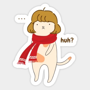 aesthetic confused silly cute girl cat with red scarf illustration Sticker